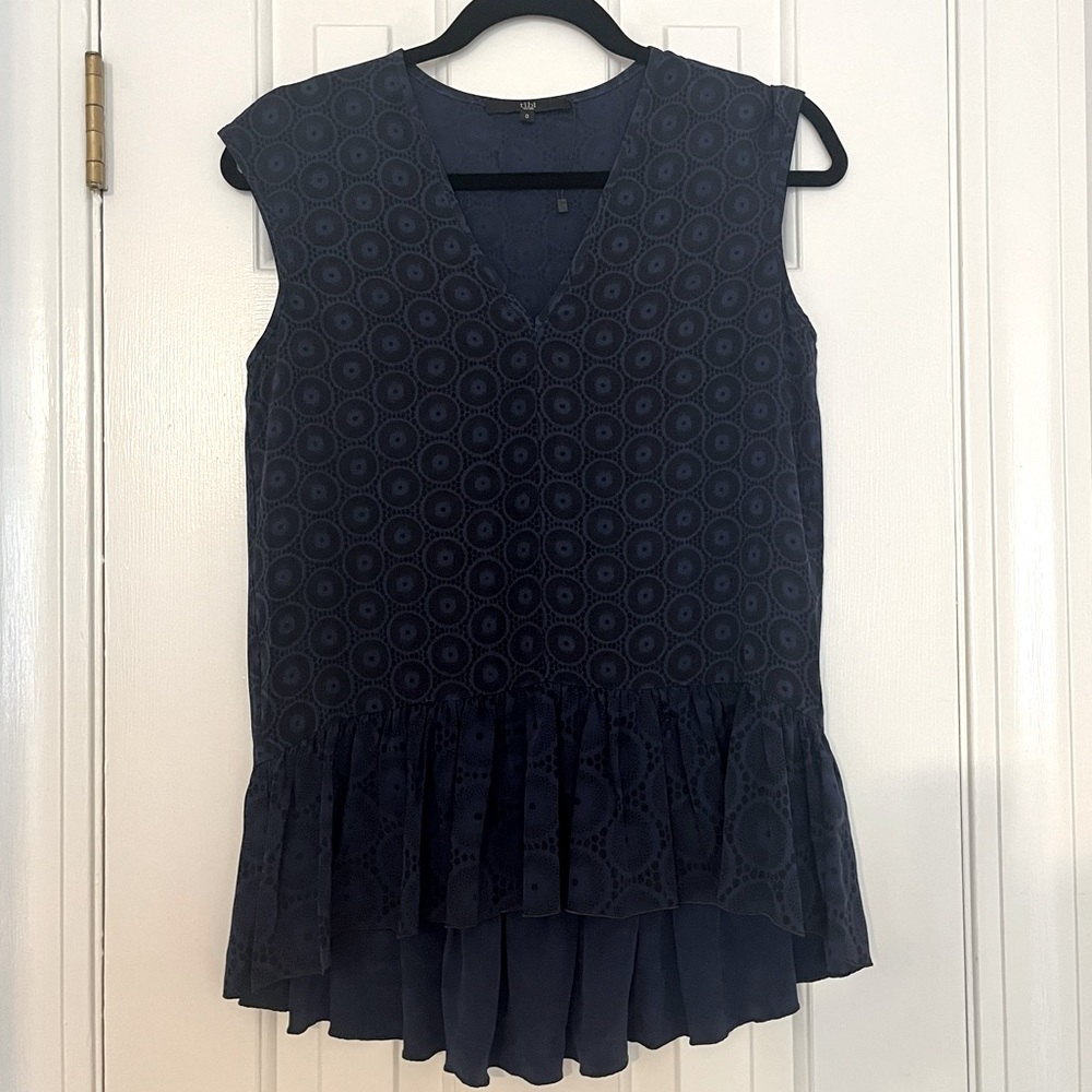 Tibi | Silk V-neck ruffle hem top